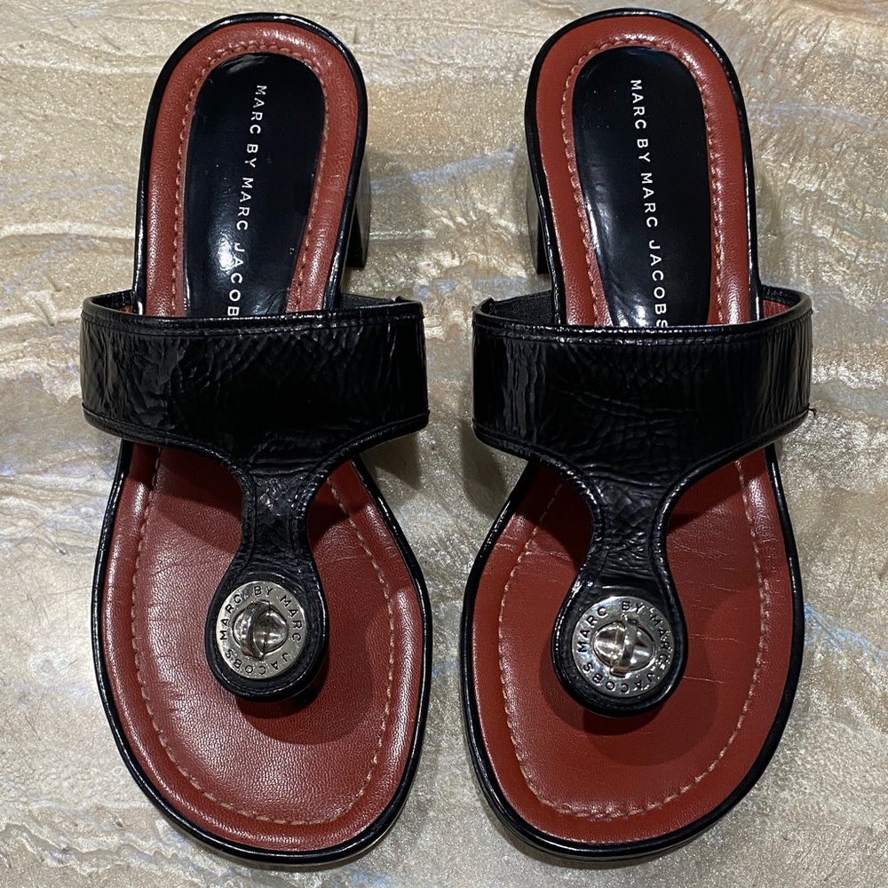 Marc by Marc Jacobs Black & Brown Slide Sandals Size 38 / Preowned (See all Pics